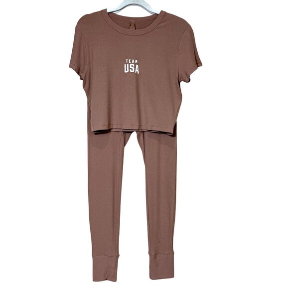 SKIMS Soft Lounge Rib Cropped T-Shirt + Leggings Set Team USA Sienna M/L - Picture 14 of 15
